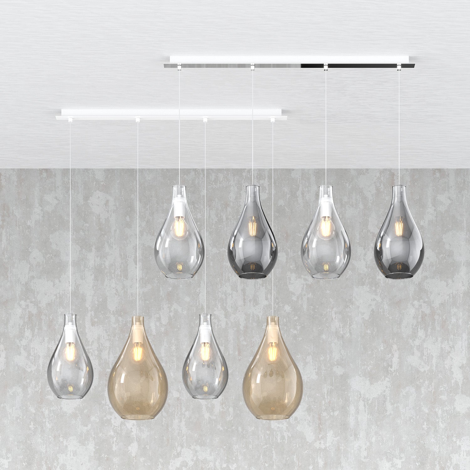 Lampadario Contemporaneo Drop 2.0 Metallo Cromo Vetro Trasp-Fumè 4 Luci E27
