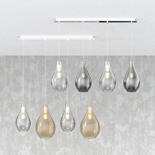 Lampadario Contemporaneo Drop 2.0 Metallo Cromo Vetro Trasp-Fumè 4 Luci E27