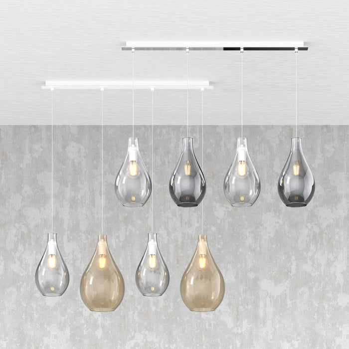 Lampadario Contemporaneo Drop 2.0 Metallo Cromo Vetro Trasp-Fumè 4 Luci E27