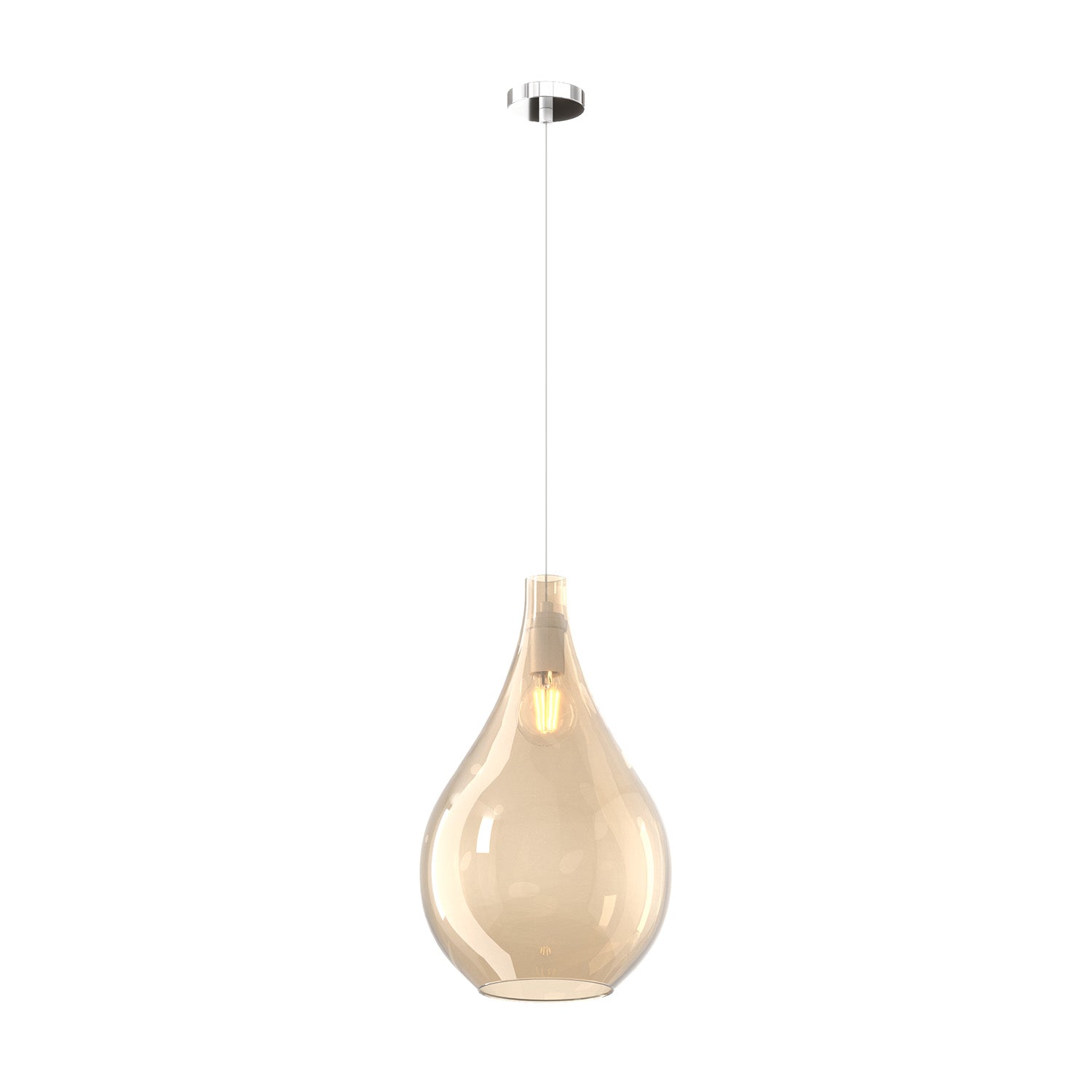 Lampadario Contemporaneo Drop 2.0 Metallo Cromo Vetro Grande Ambra 1 Luce E27