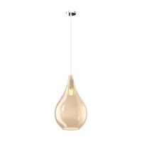 Lampadario Contemporaneo Drop 2.0 Metallo Cromo Vetro Grande Ambra 1 Luce E27