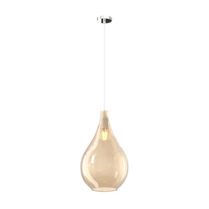 Lampadario Contemporaneo Drop 2.0 Metallo Cromo Vetro Grande Ambra 1 Luce E27