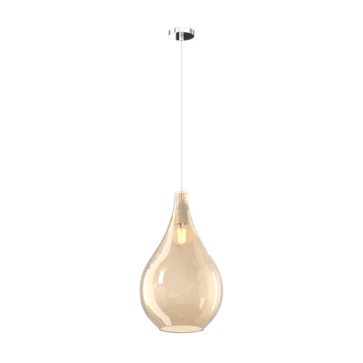 Lampadario Contemporaneo Drop 2.0 Metallo Cromo Vetro Grande Ambra 1 Luce E27