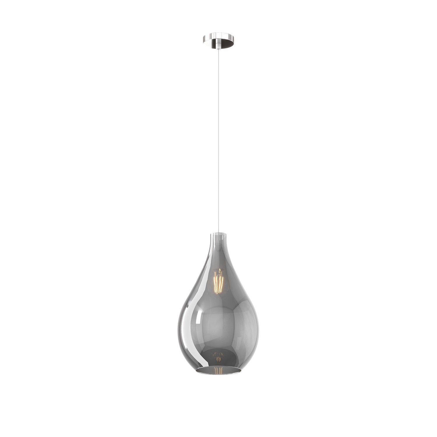 Lampadario Contemporaneo Drop 2.0 Metallo Cromo Vetro Medio Fumè 1 Luce E27