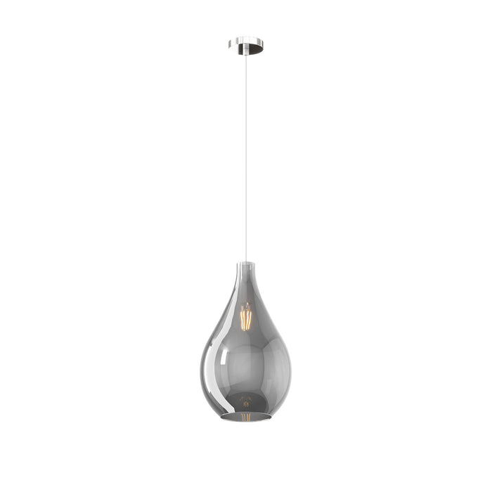 Lampadario Contemporaneo Drop 2.0 Metallo Cromo Vetro Medio Fumè 1 Luce E27