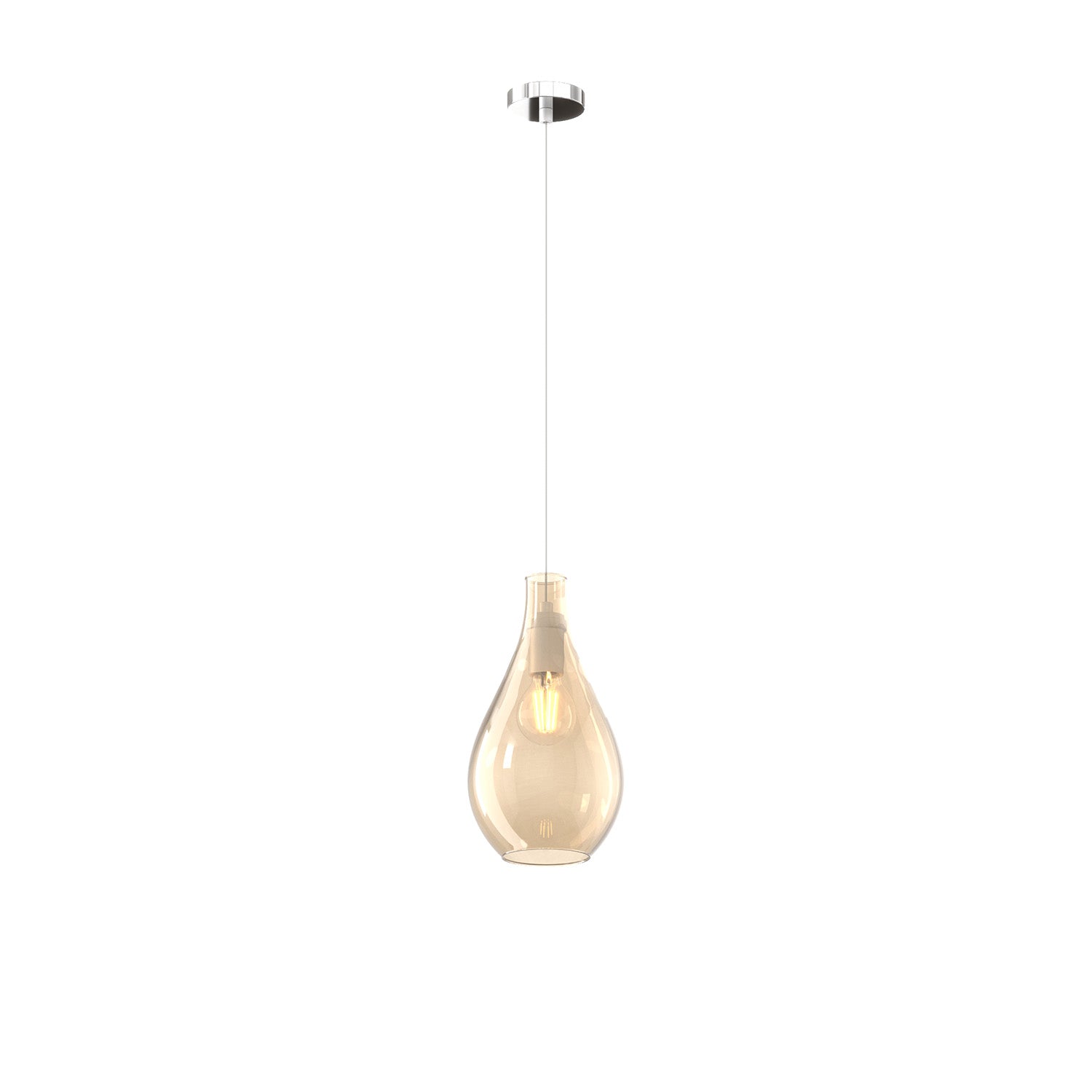 Lampadario Contemporaneo Drop 2.0 Metallo Cromo Vetro Ambra 1 Luce E27