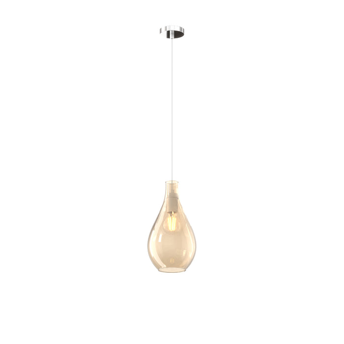 Lampadario Contemporaneo Drop 2.0 Metallo Cromo Vetro Ambra 1 Luce E27