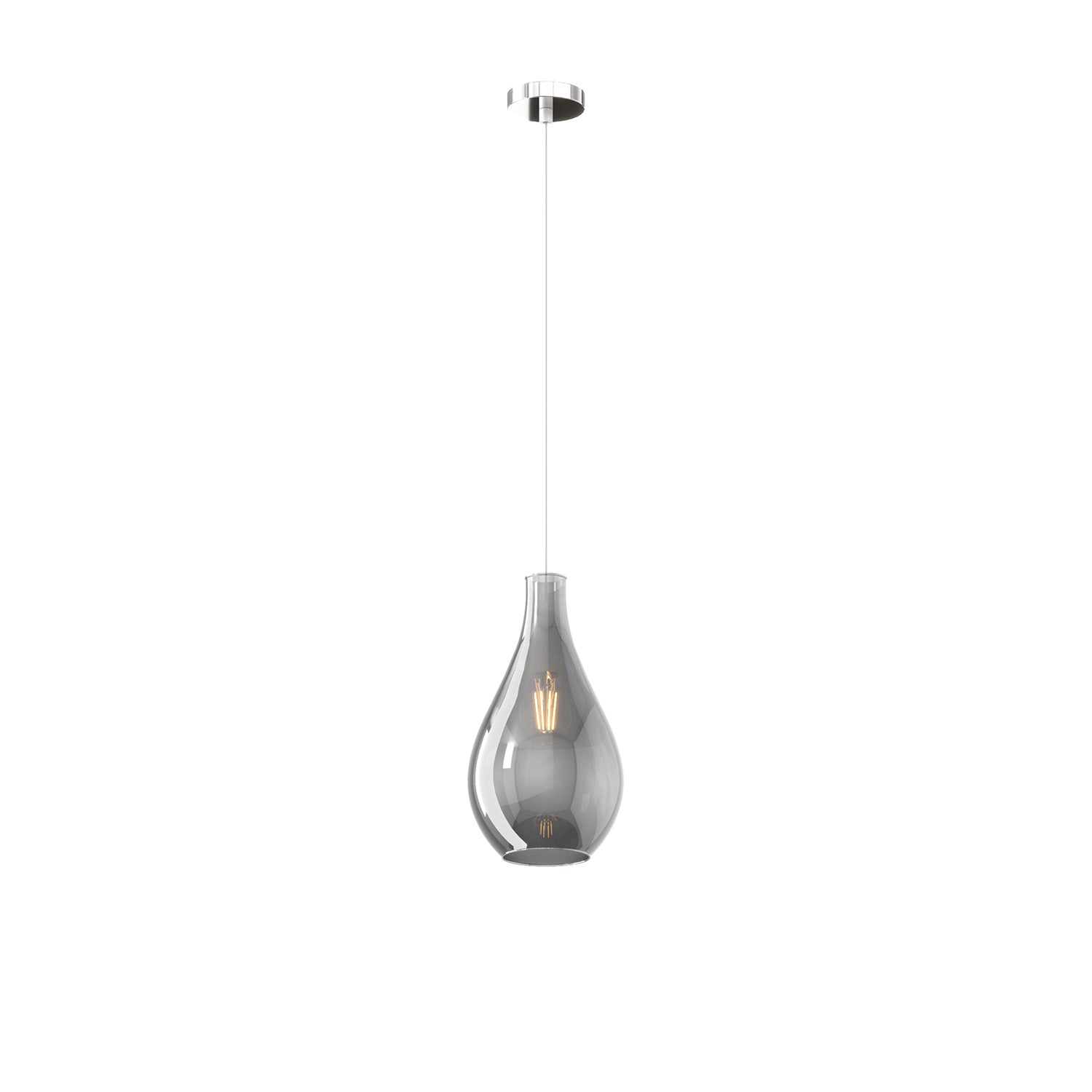 Lampadario Contemporaneo Drop 2.0 Metallo Cromo Vetro Fumè 1 Luce E27