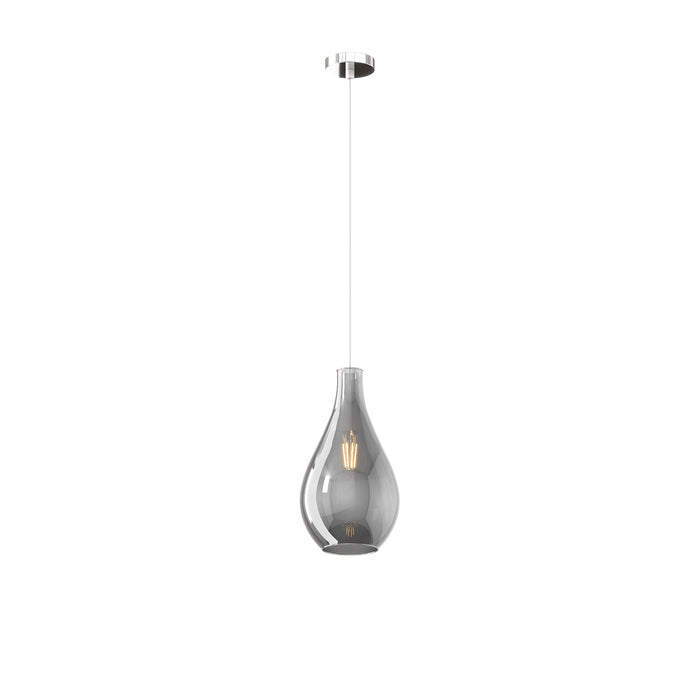 Lampadario Contemporaneo Drop 2.0 Metallo Cromo Vetro Fumè 1 Luce E27