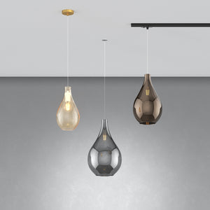 Sospensione Binario Contemporanea Drop 2.0 Metallo Nero Vetro Bronzo 1 Luce E27