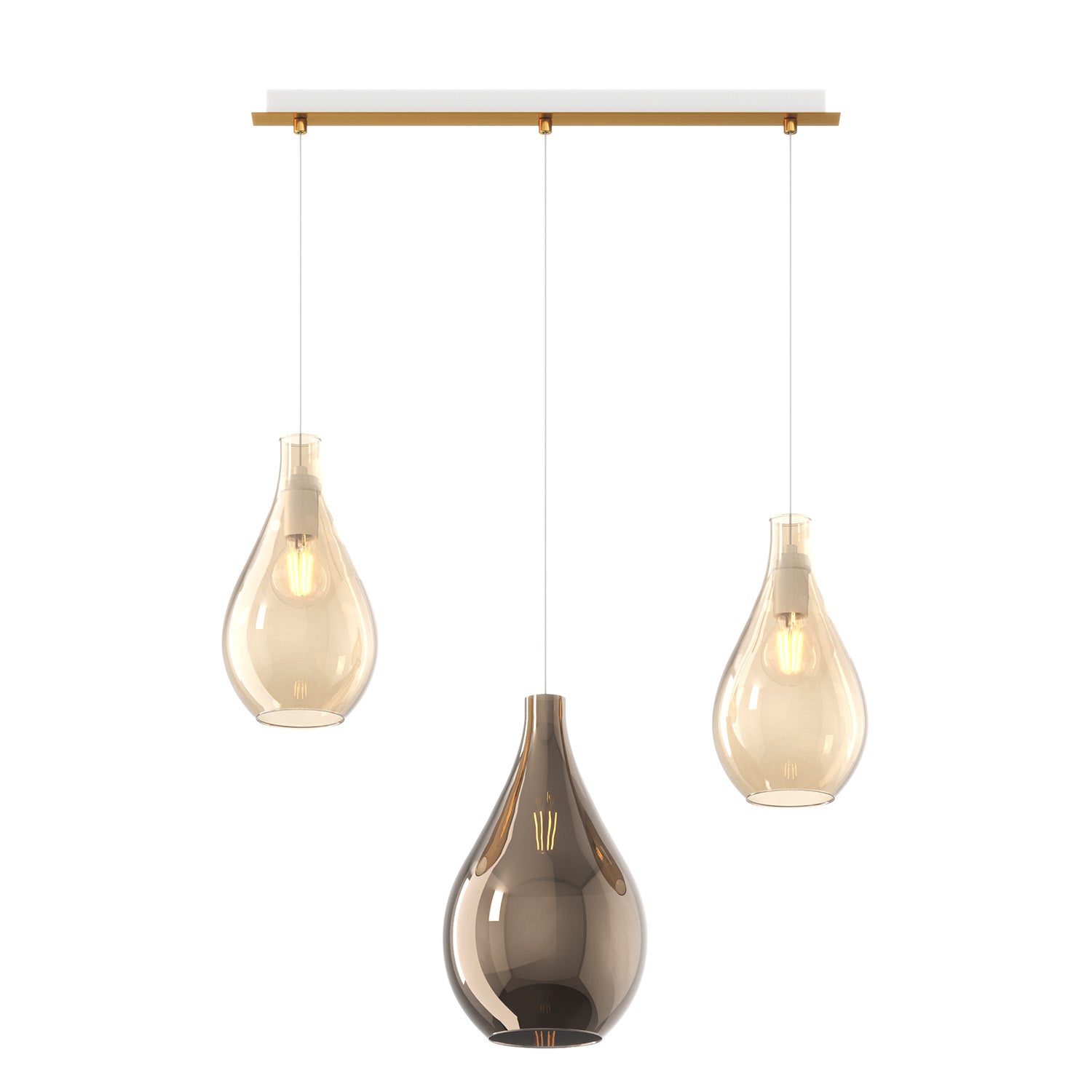 Lampadario Contemporaneo Drop 2.0 Metallo Ottone Vetro Ambra-Bronzo 3 Luci E27