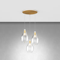 Lampadario Contemporaneo Drop 2.0 Metallo Ottone Vetro Trasparente 3 Luci E27
