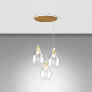 Lampadario Contemporaneo Drop 2.0 Metallo Ottone Vetro Trasparente 3 Luci E27