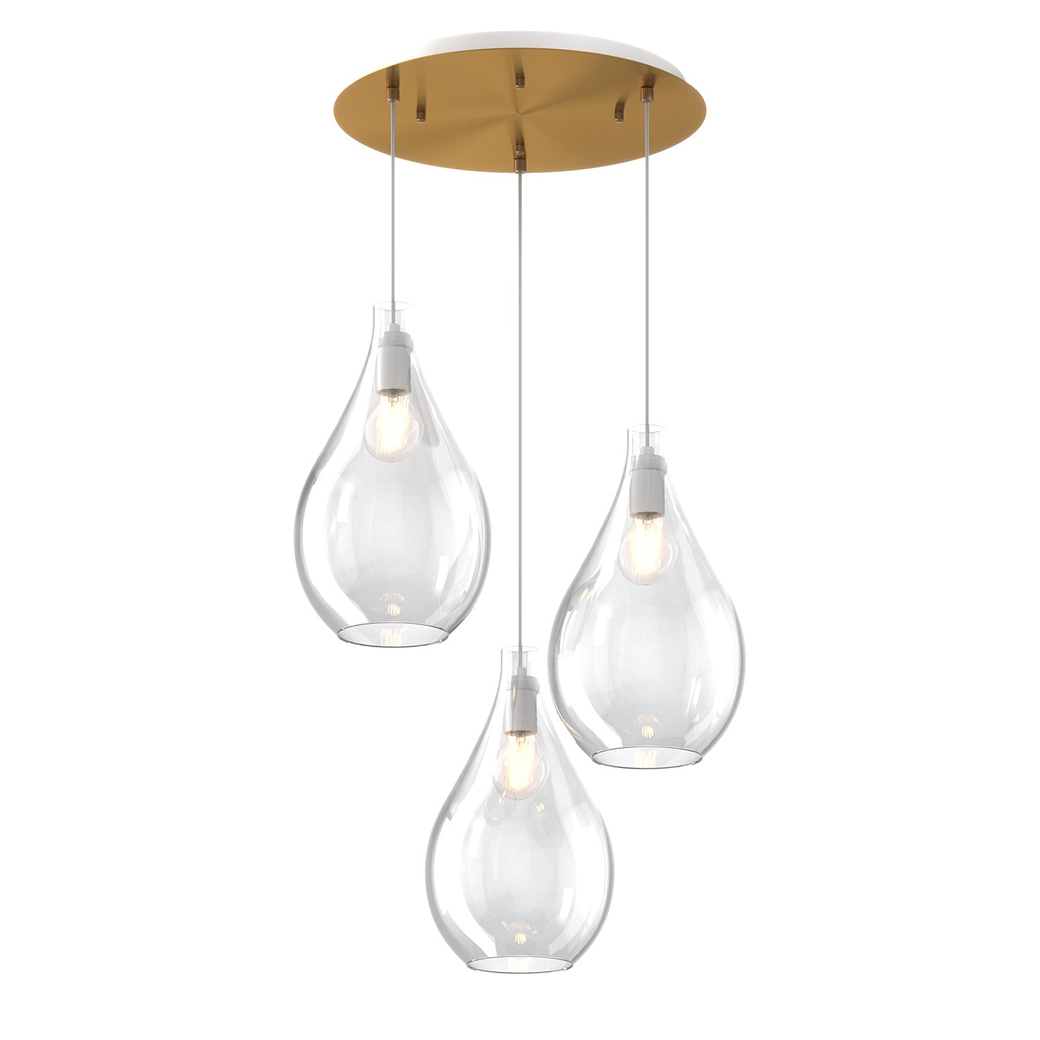Lampadario Contemporaneo Drop 2.0 Metallo Ottone Vetro Trasparente 3 Luci E27
