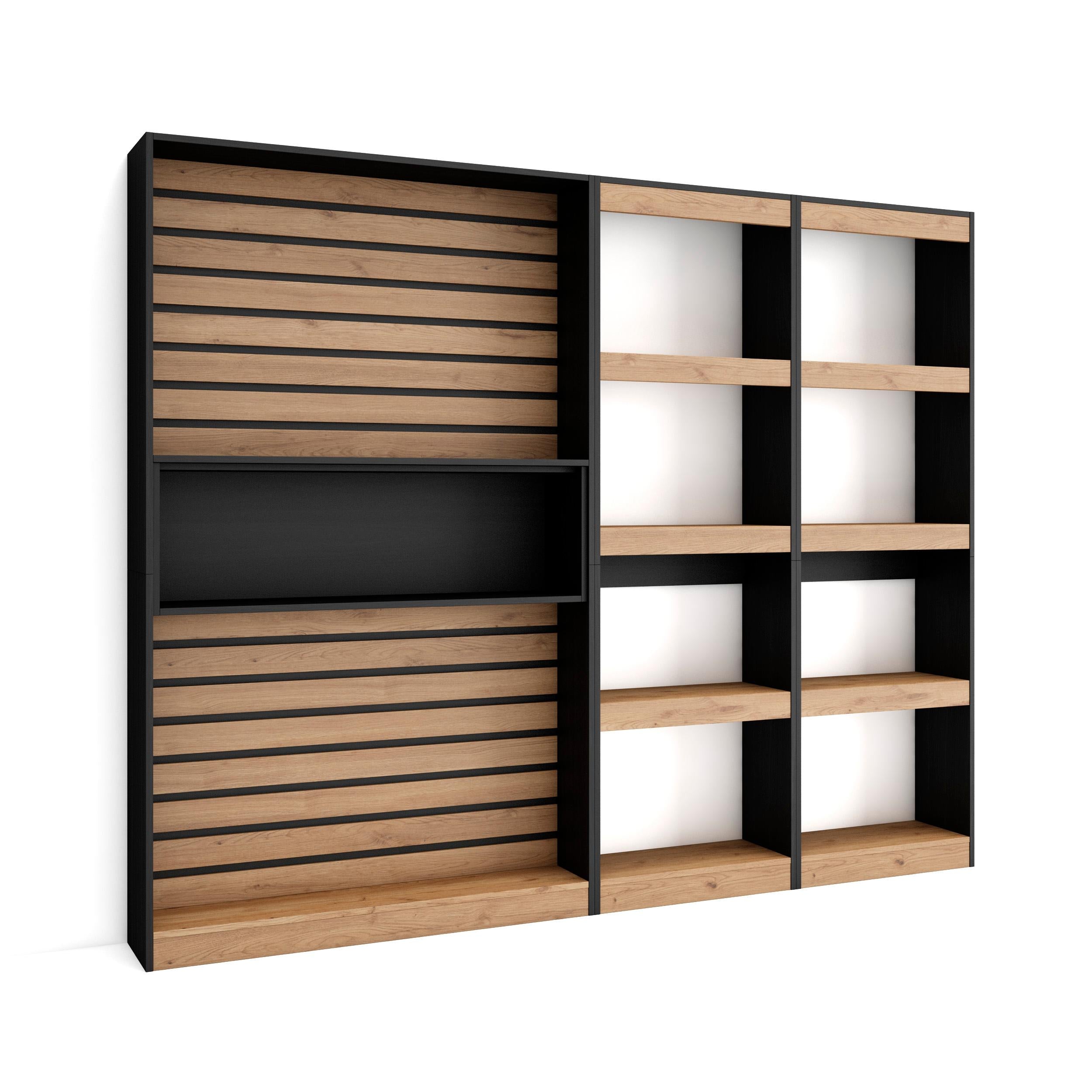 Libreria scaffale, 230x25x186cm, Soggiorno, Ufficio, Per libri, colore Rovere e nero RF2421