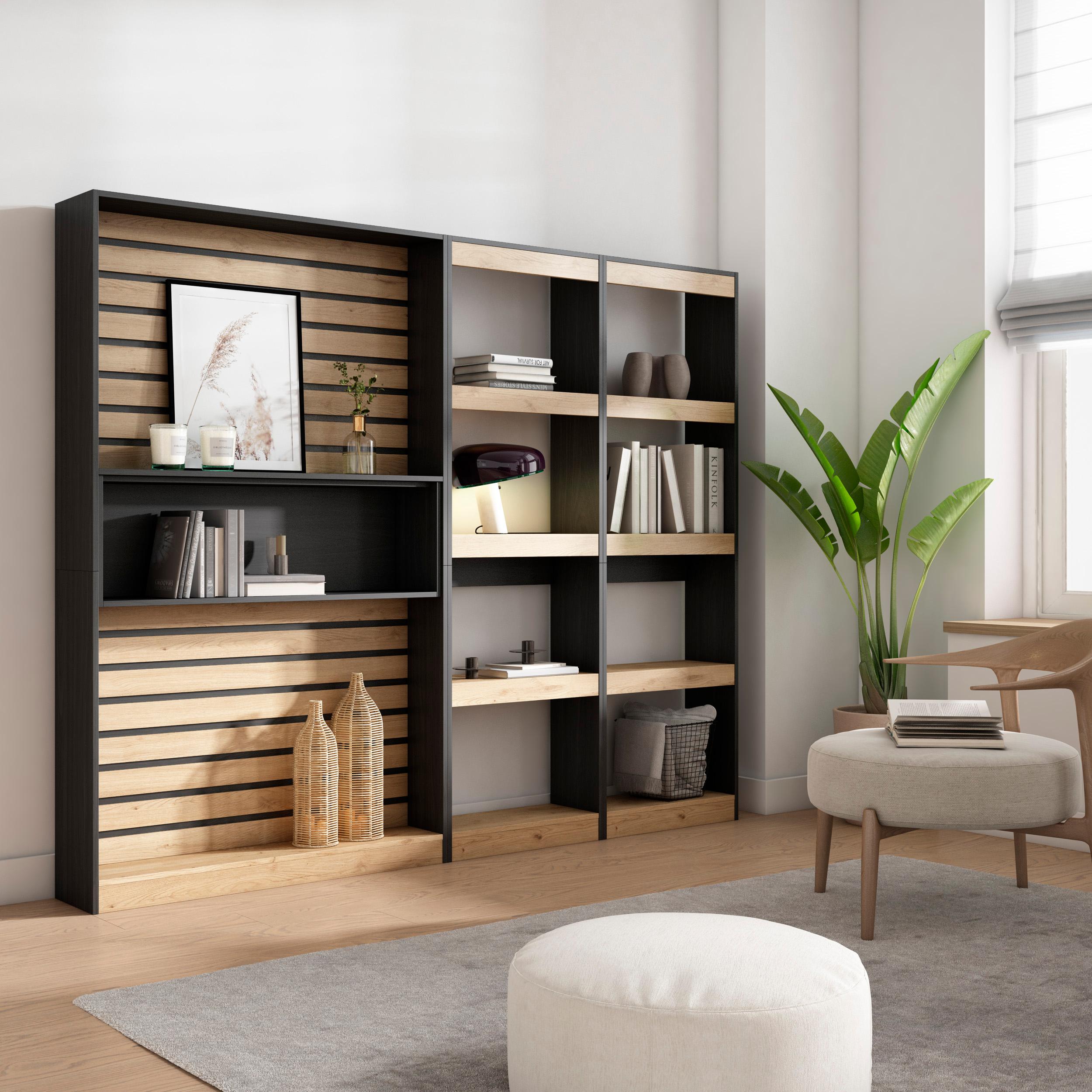 Libreria scaffale, 230x25x186cm, Soggiorno, Ufficio, Per libri, colore Rovere e nero RF2421