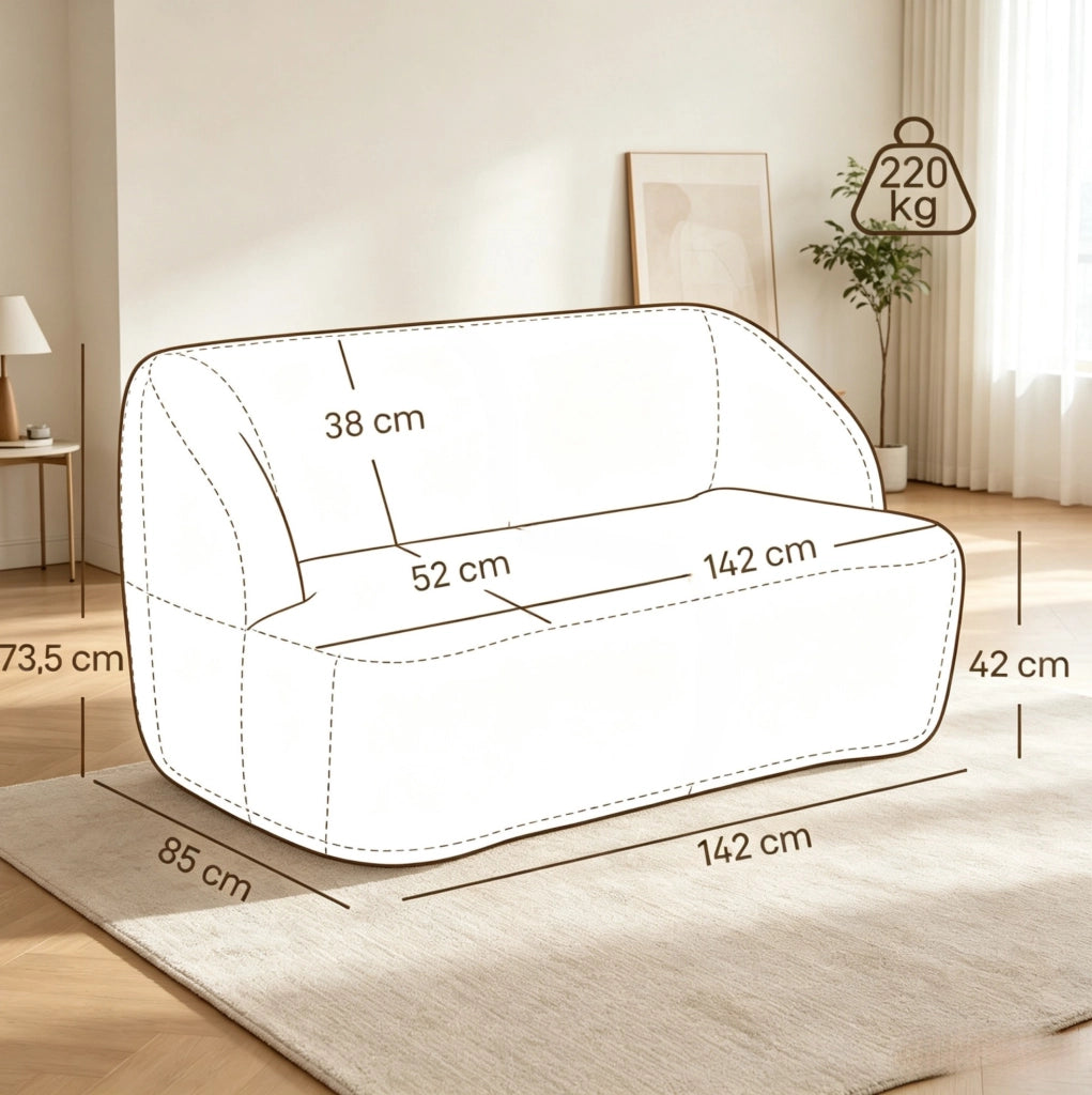DIVANO 2 Posti 142x85 cm in Tessuto Bouclé Beige