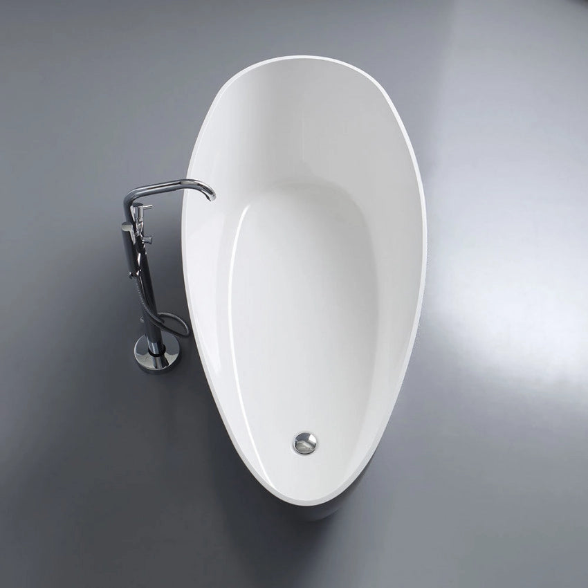Vasca da bagno moderna freestandig in marmo resina a barca bianca grigia 157cm Badok Moray