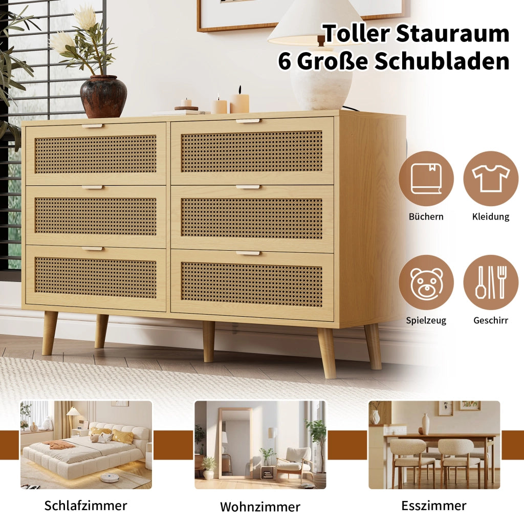 Cassettiera con 6 cassetti - per camera da letto e studio - in truciolare - rovere