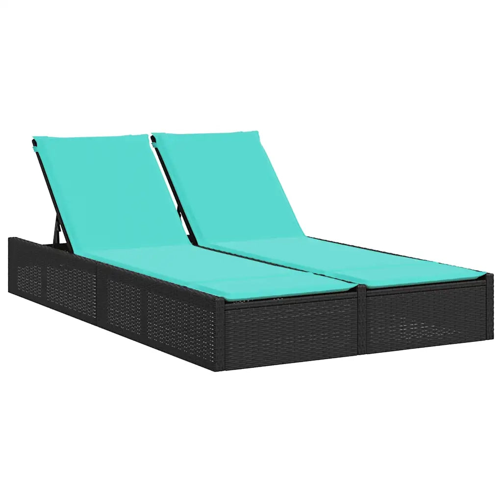 Lettino prendisole doppio con cuscini nero in polyrattan
