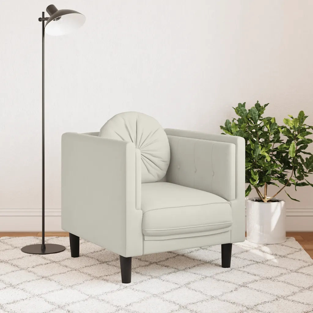 Divano Sedia-Poltrona con Cuscino Crema in Velluto