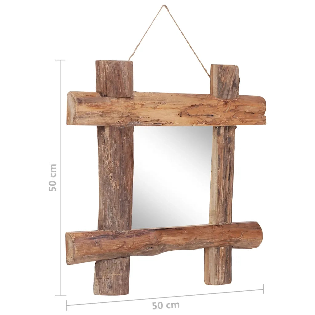 Specchio con Tronchi Naturale 50x50 cm in Teak di Recupero 283933