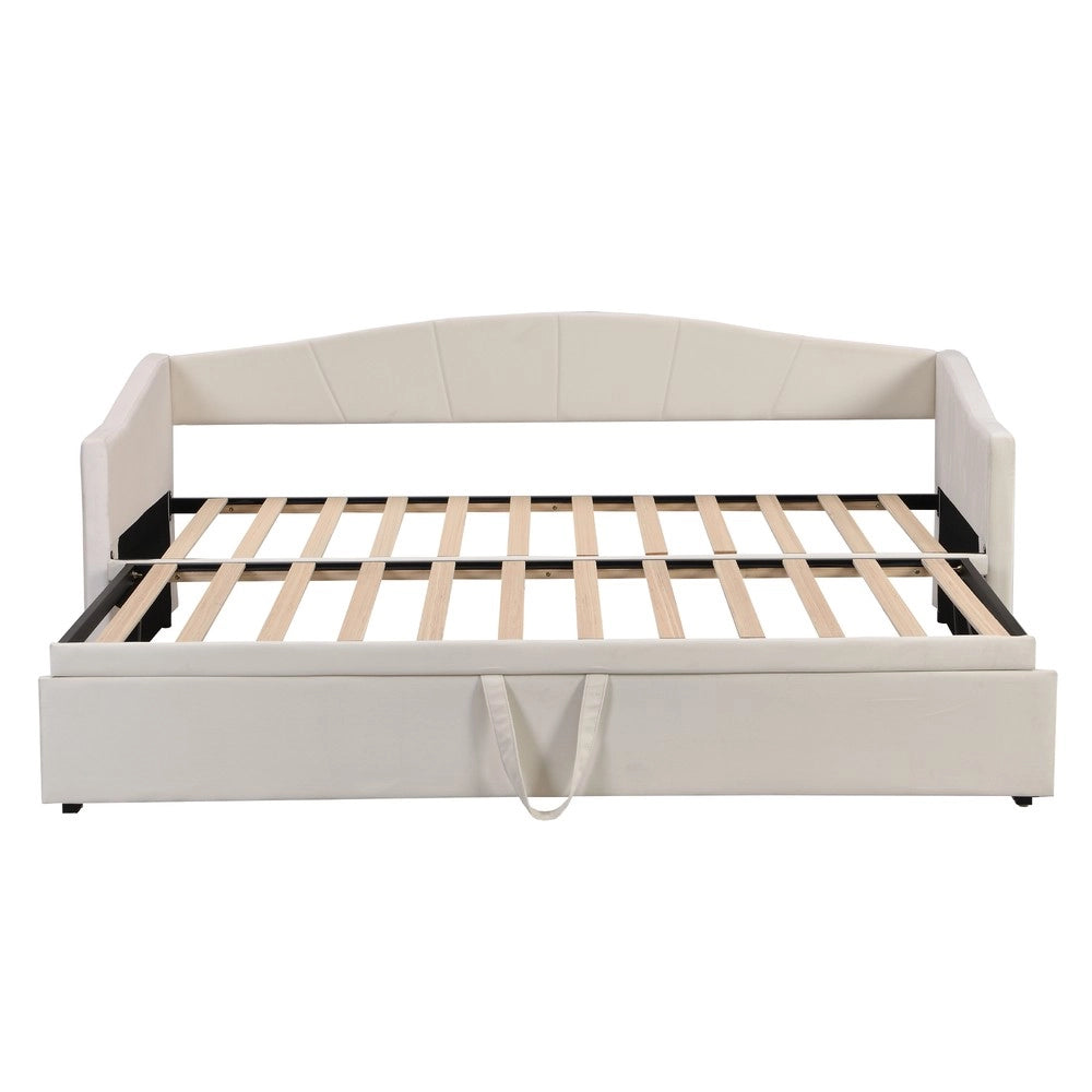 Letto Singolo/Matrimoniale Contenitore Imbottito in Velluto ¨C MINIMAL ¨C Beige, 90x200/180x200