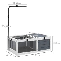 Casa per Tartarughe in Legno, 2 Zone con Supporto per Lampada Regolabile, 81 x 48 x 31,5 cm, Grigio
