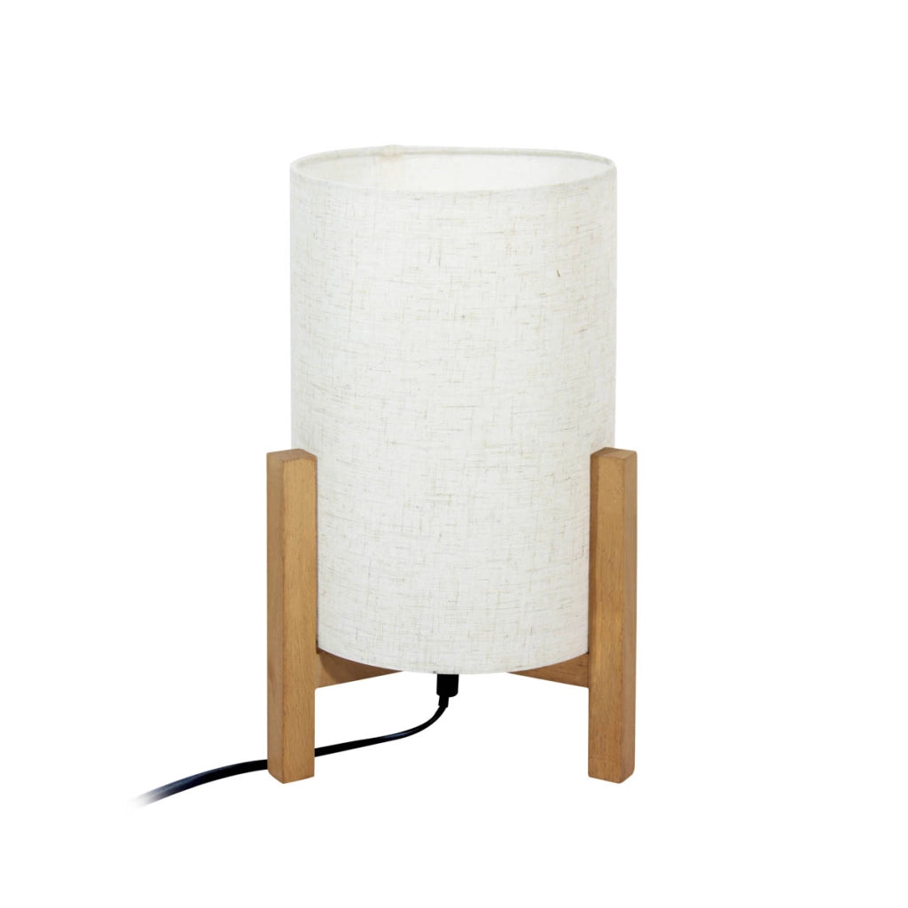 Lampada tavolo scandinava legno chiaro lino bianco E27 Italux