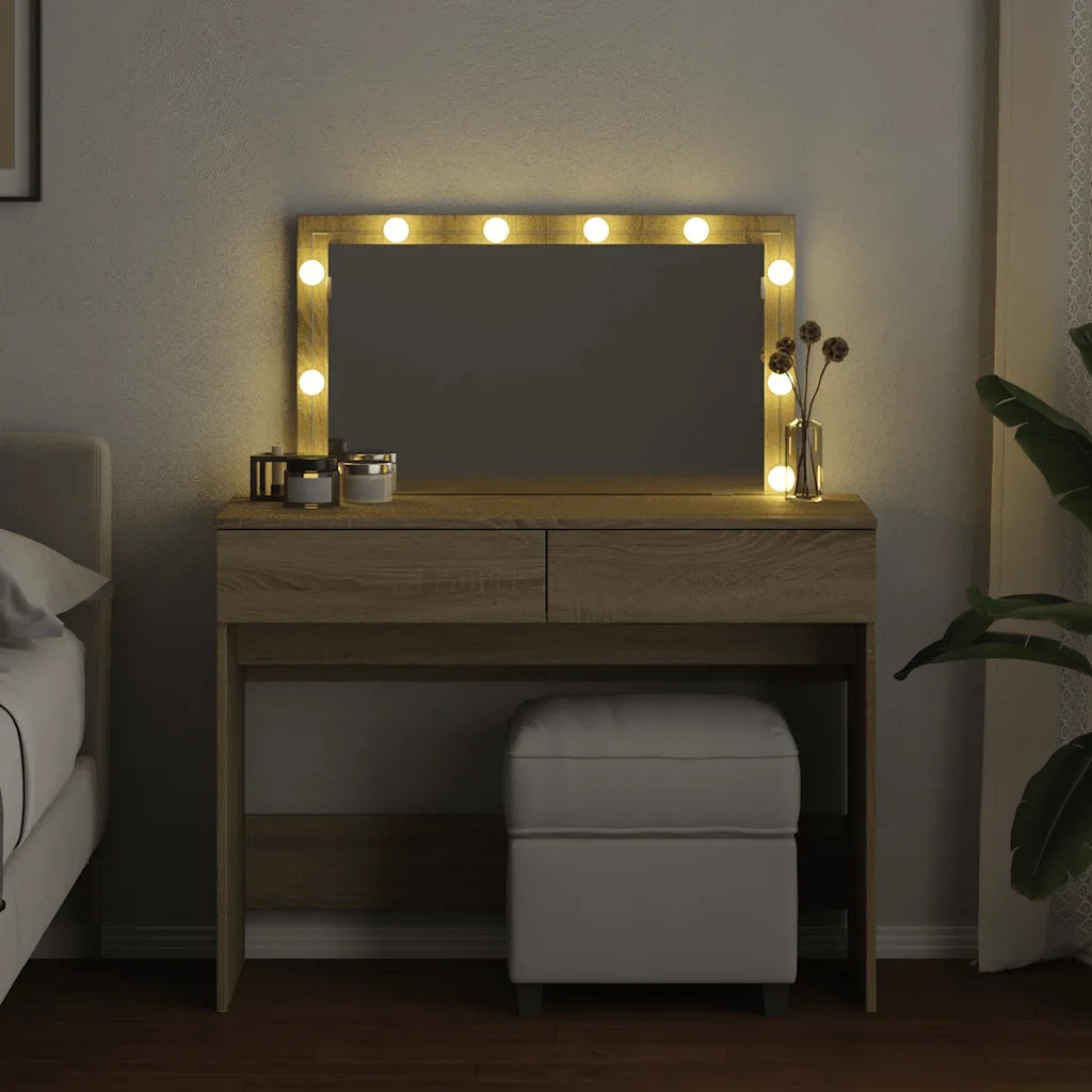 Toeletta | Tavolo da Trucco con LED Rovere Sonoma 100x40x120 cm