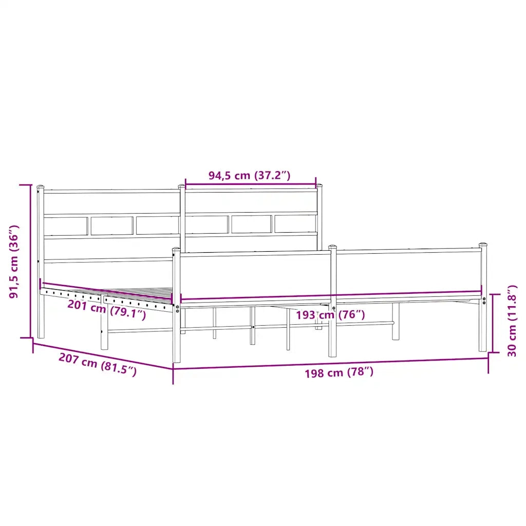 vidaXL Giroletto senza Materaso in Metallo Rovere Sonoma 193x203 cm