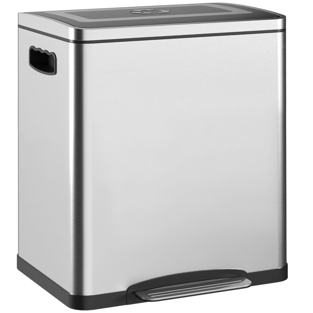 Bidone Immondizia a 2 Sezioni con Pedale ¨C Zephmum ¨C Acciaio Inox e PP, 40x34.8x47.5 cm