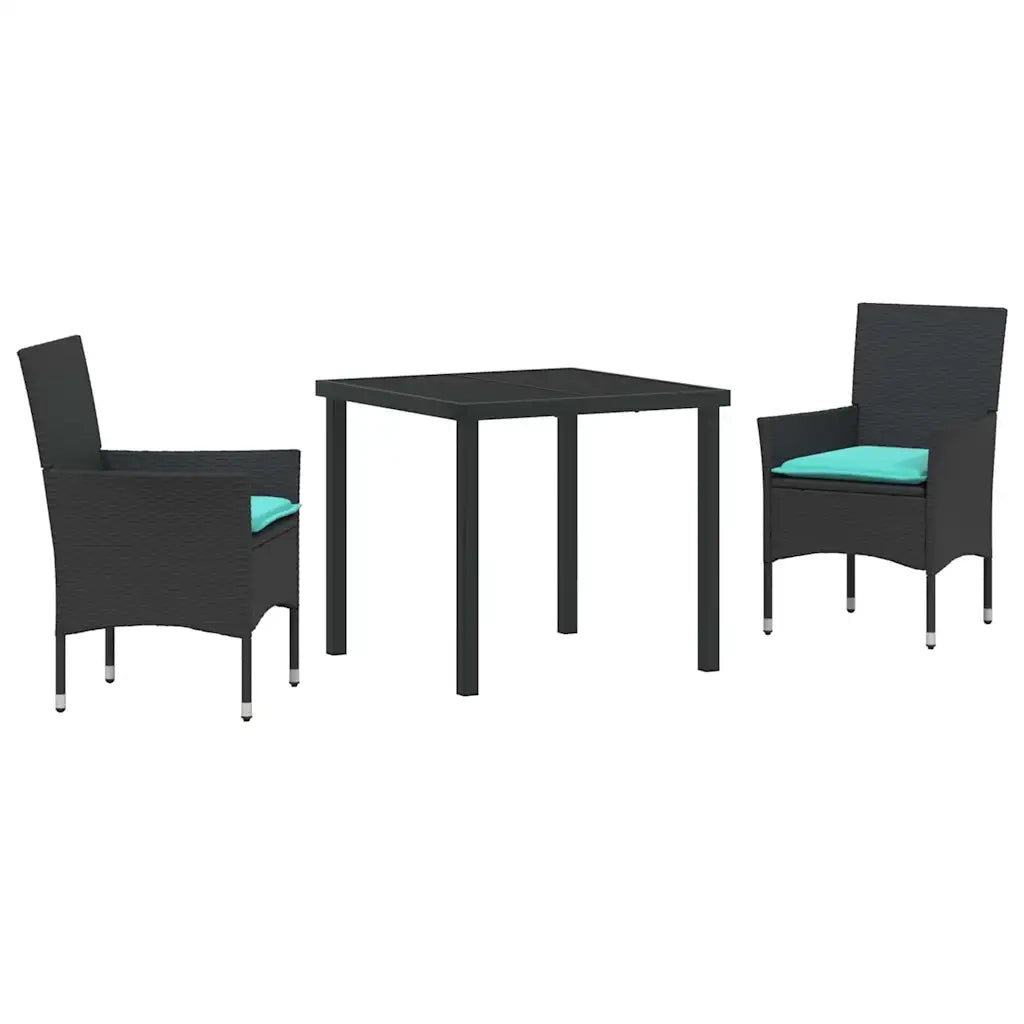 Set di tavolo e sedie con cuscino 3 pcs Nero Rattan in PE