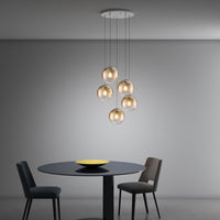 Lampadario Moderno Big Eclipse Metallo Bianco Vetro Ambra 5 Luci E27