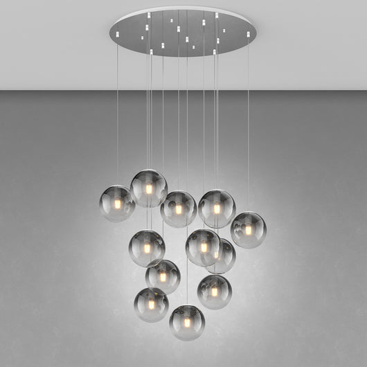 Lampadario Moderno Big Eclipse Metallo Cromo Vetro Fumè 8 Luci E27