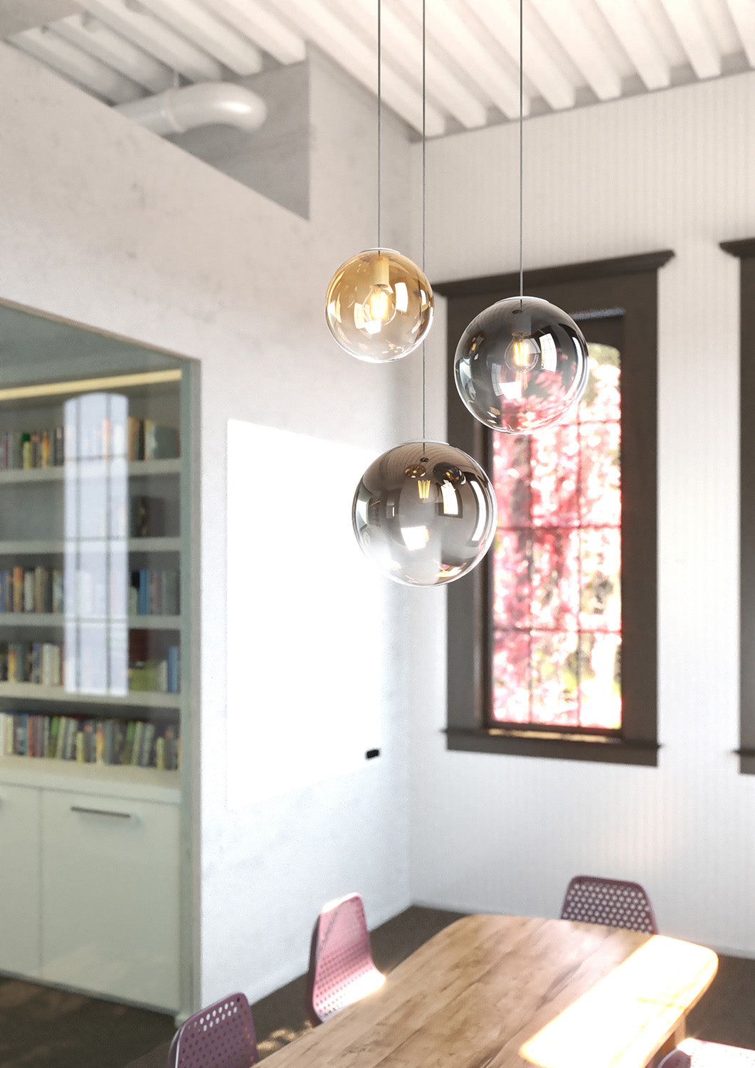 Lampadario Moderno Big Eclipse Tondo Metallo Cromo Vetro Multicolor 3 Luci E27