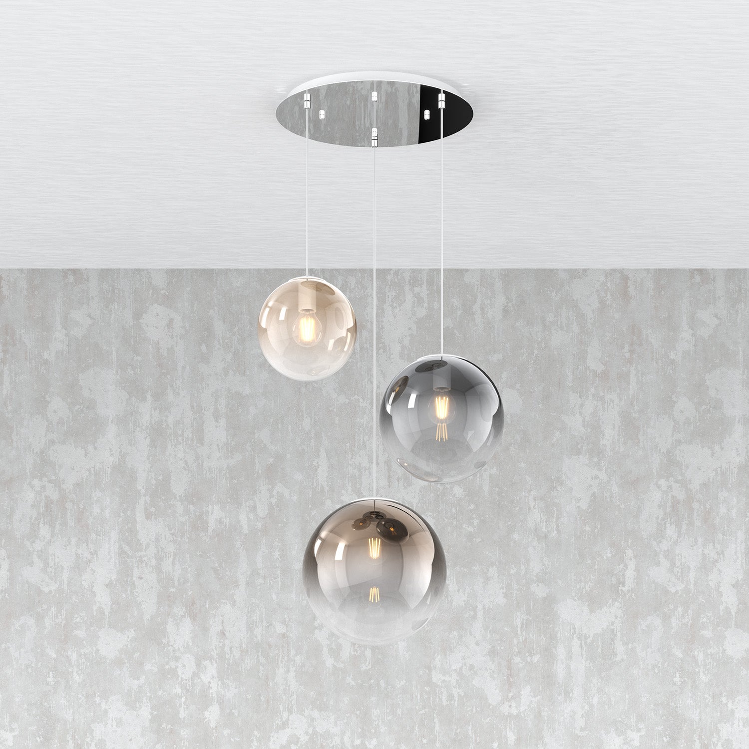 Lampadario Moderno Big Eclipse Tondo Metallo Cromo Vetro Multicolor 3 Luci E27