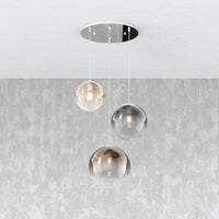 Lampadario Moderno Big Eclipse Tondo Metallo Cromo Vetro Multicolor 3 Luci E27