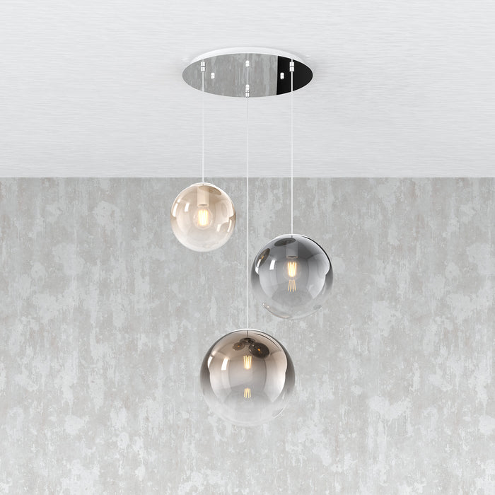 Lampadario Moderno Big Eclipse Tondo Metallo Cromo Vetro Multicolor 3 Luci E27