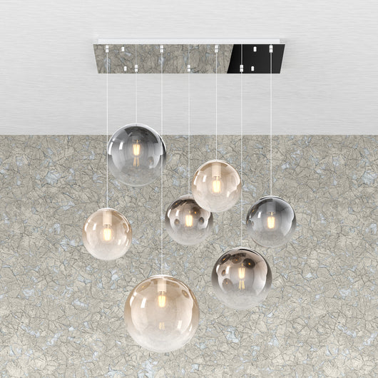 Lampadario Moderno Big Eclipse Metallo Cromo Vetro Multicolor 7 Luci E27