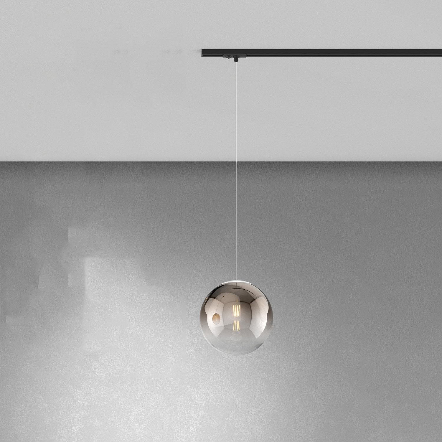 Sopsensione Moderna Binario Big Eclipse Metallo Nero Vetro Bianco 1 Luce E27