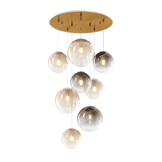 Lampadario Moderno Big Eclipse Metallo Ottone Vetro Ambra-Bronzo 8 Luci E27