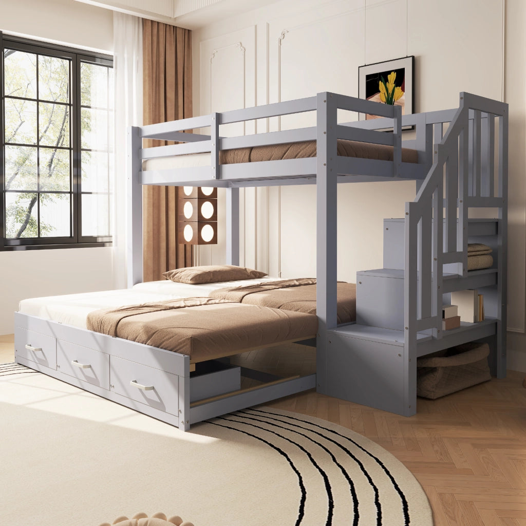 Letto a castello con funzione estraibile legno grigio 90x200 cm