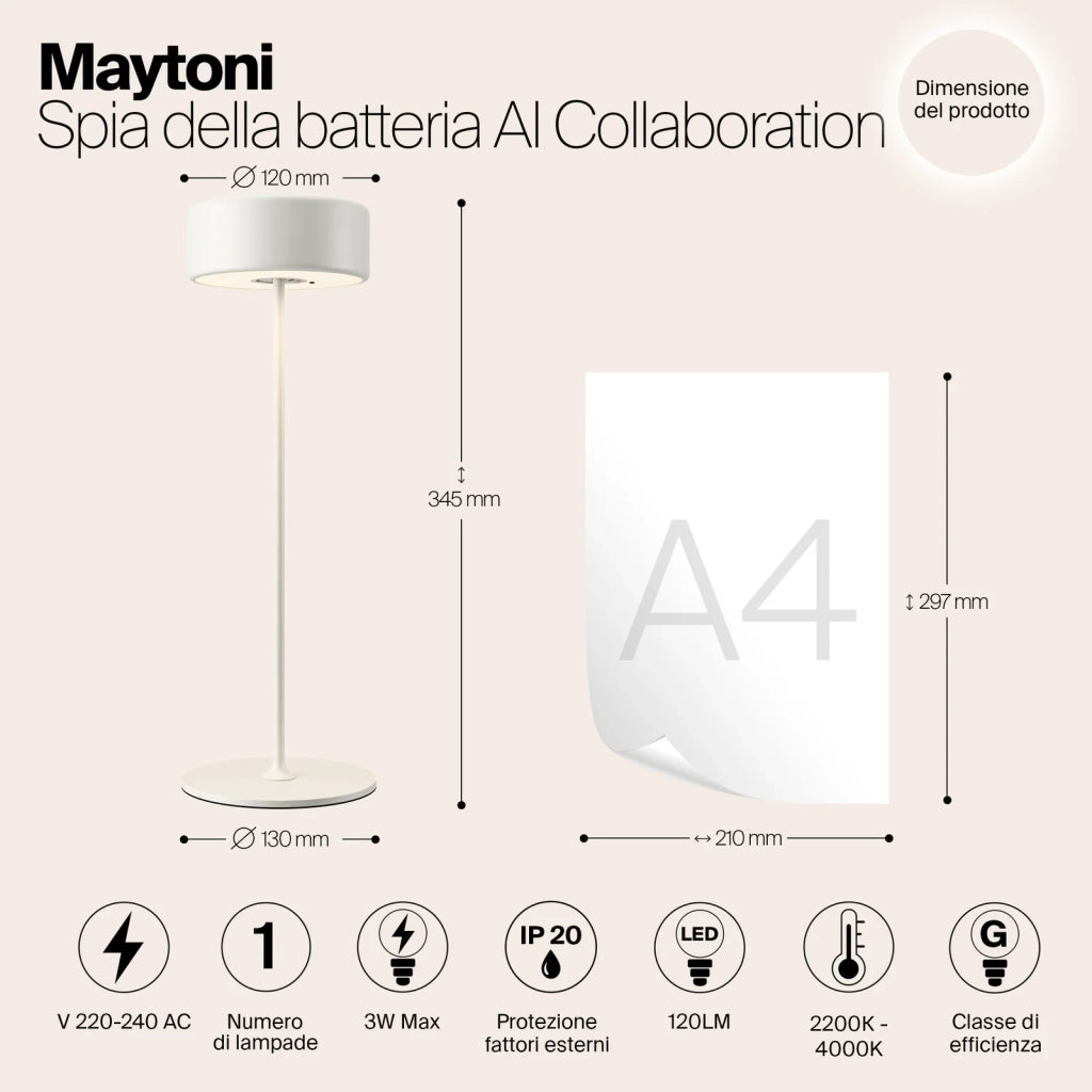 Maytoni Lampada da tavolo moderna AI Collaboration 1 luce LED integrato bianco alluminio