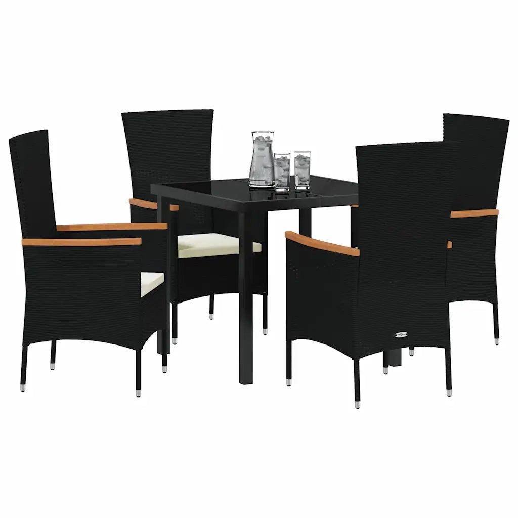 Set da Pranzo per Giardino con cuscino 5 pcs Nero