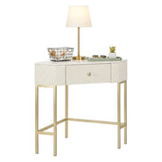 Consolle Viscardo, Tavolo multiuso, Mobiletto d'appoggio, Scrivania da corridoio, 85x60 h77 cm, Bianco e Oro