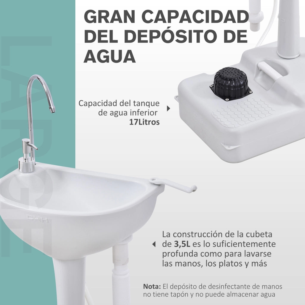 Lavabo Portatile da Giardino ¨C Xylo ¨C 17L con Dispenser Sapone e Ruote Grigio Chiaro