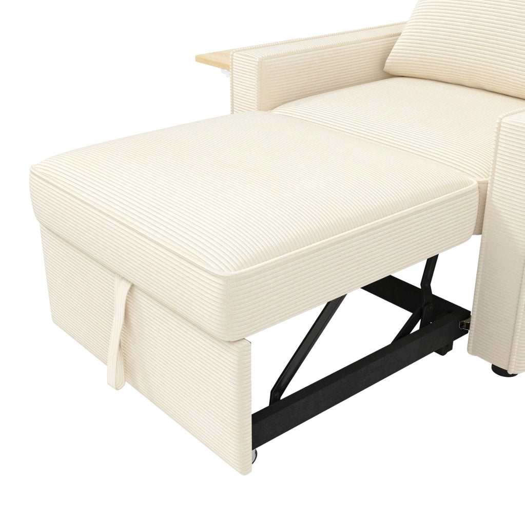 Divano letto 1 posto beige in velluto a coste con USB e Type-C