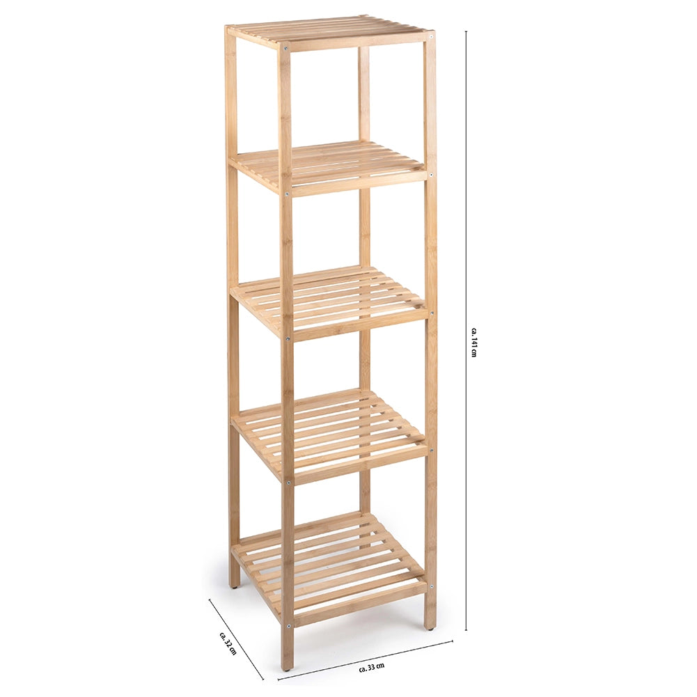Scaffale a Colonna da Bagno 32x33x141 cm Armadio Organizer a 5 Ripiani in Legno Bambù