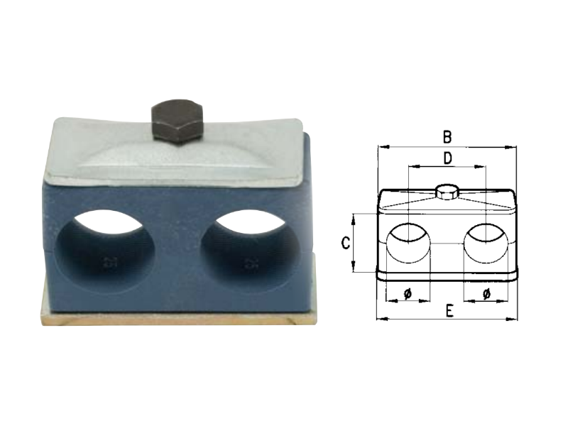 Blocchetto fermatubo in polipropilene a 2 posti diametro da 10 a 28mm - 81327